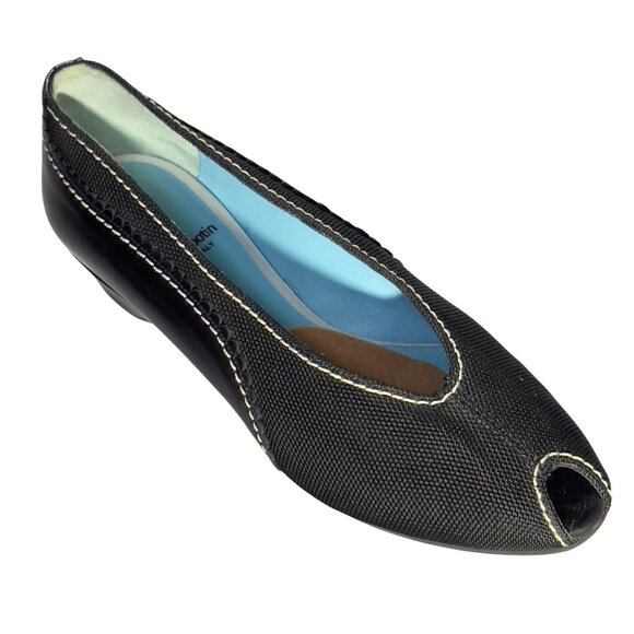 Thierry Rabotin Womens Black Peep-Toe Wedges Italian-Made Leather Fabric Size 38 - Picture 1 of 9